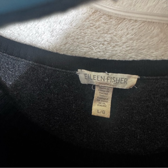 Eileen Fisher Colorblock Knit Oversized Tunic Oversized Knit Sweater L BlackGrey - Picture 8 of 13